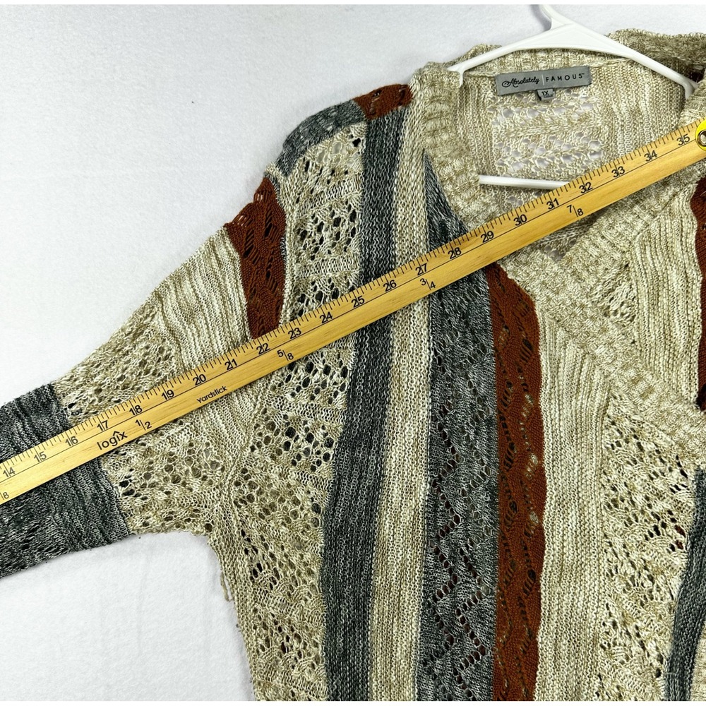 Absolutely Famous Womens 1X Cardigan Sweater Open Front Striped Knit Beige Rust - Picture 6 of 14